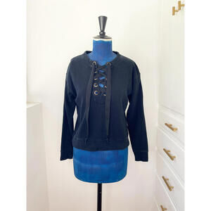 MOTHER Denim Black Lace-Up The Tie Up Sweatshirt